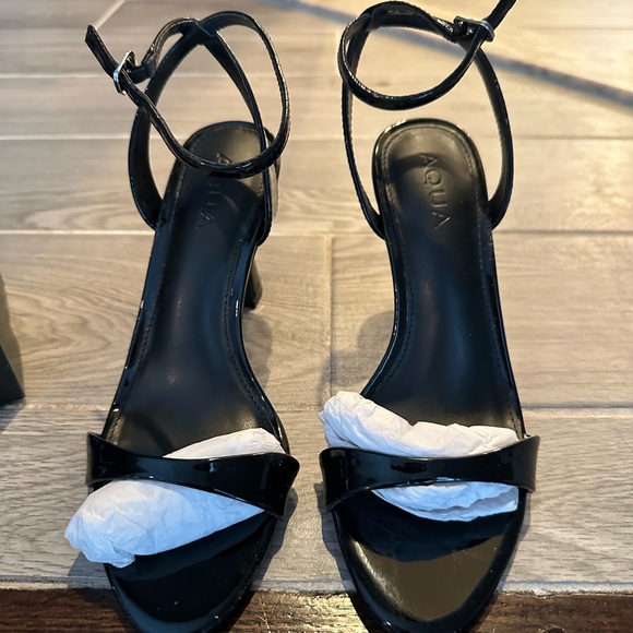 Aqua Patent Black Sexy Stiletto Heels with Ankle Strap Size 6 with boxWorn once! - Picture 1 of 9